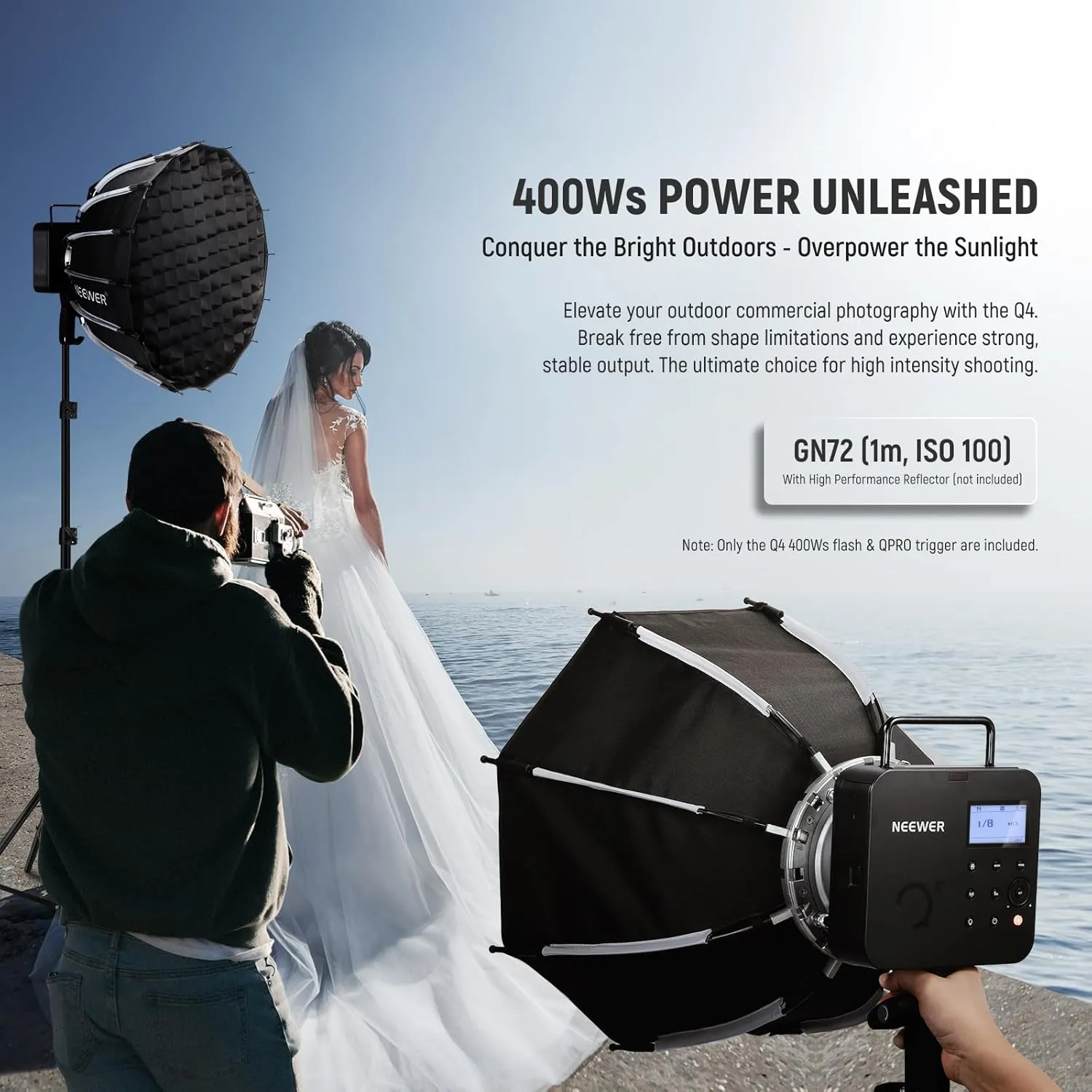 NEEWER Q4 400Ws Studio Flash Outdoor Strobe 2.4G TTL & QPRO-N Trigger Compatible with Nikon, 1/8000 HSS/30W Modeling Lamp/400 Full Power/0.01-1.2s Recycle/21.6V 2800mAh Battery for Wedding Photography