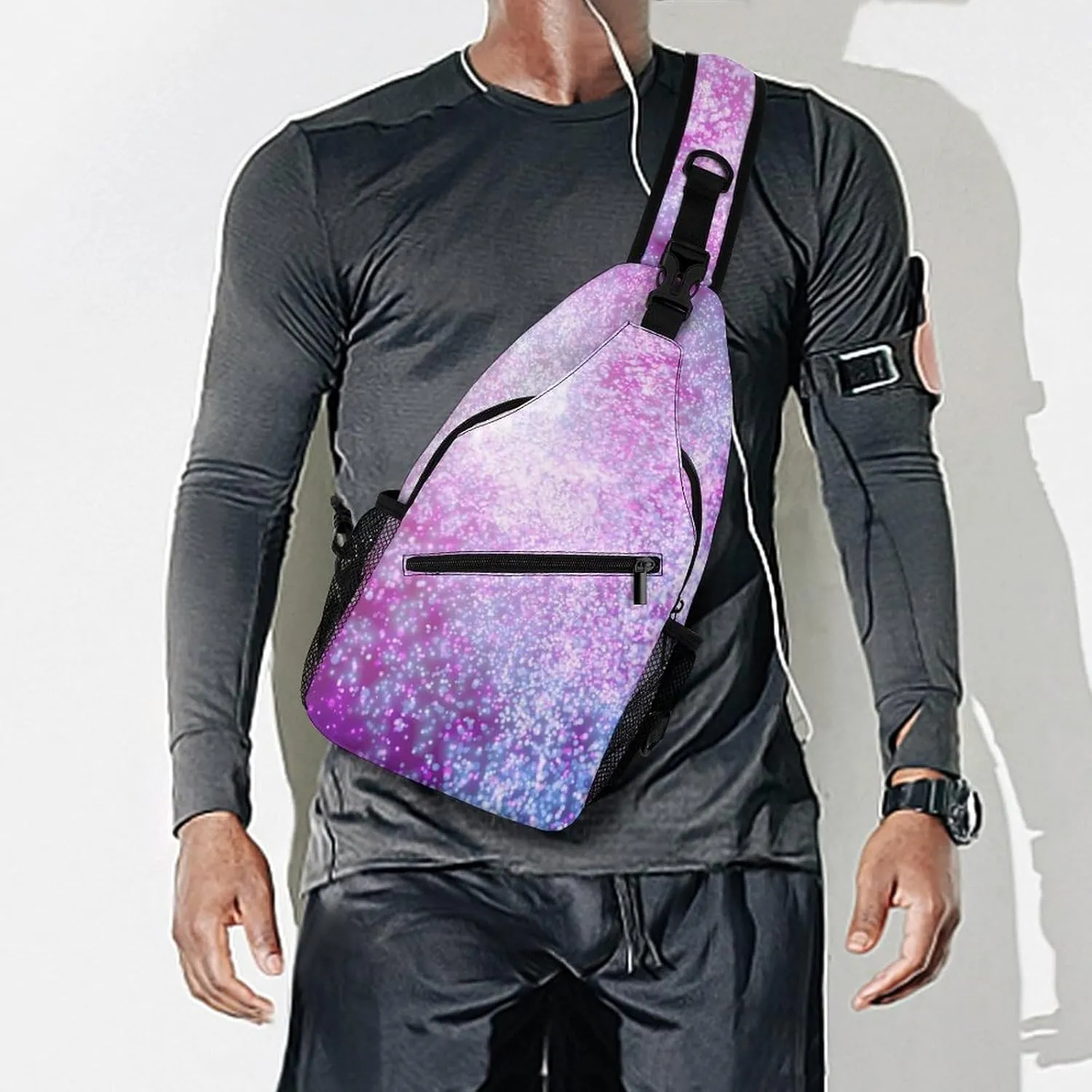 Neon 3d Shiny Crossbody Sling Backpack Abstract Colorful Sling Bag Adjustable Travel Hiking Chest Bags Daypack