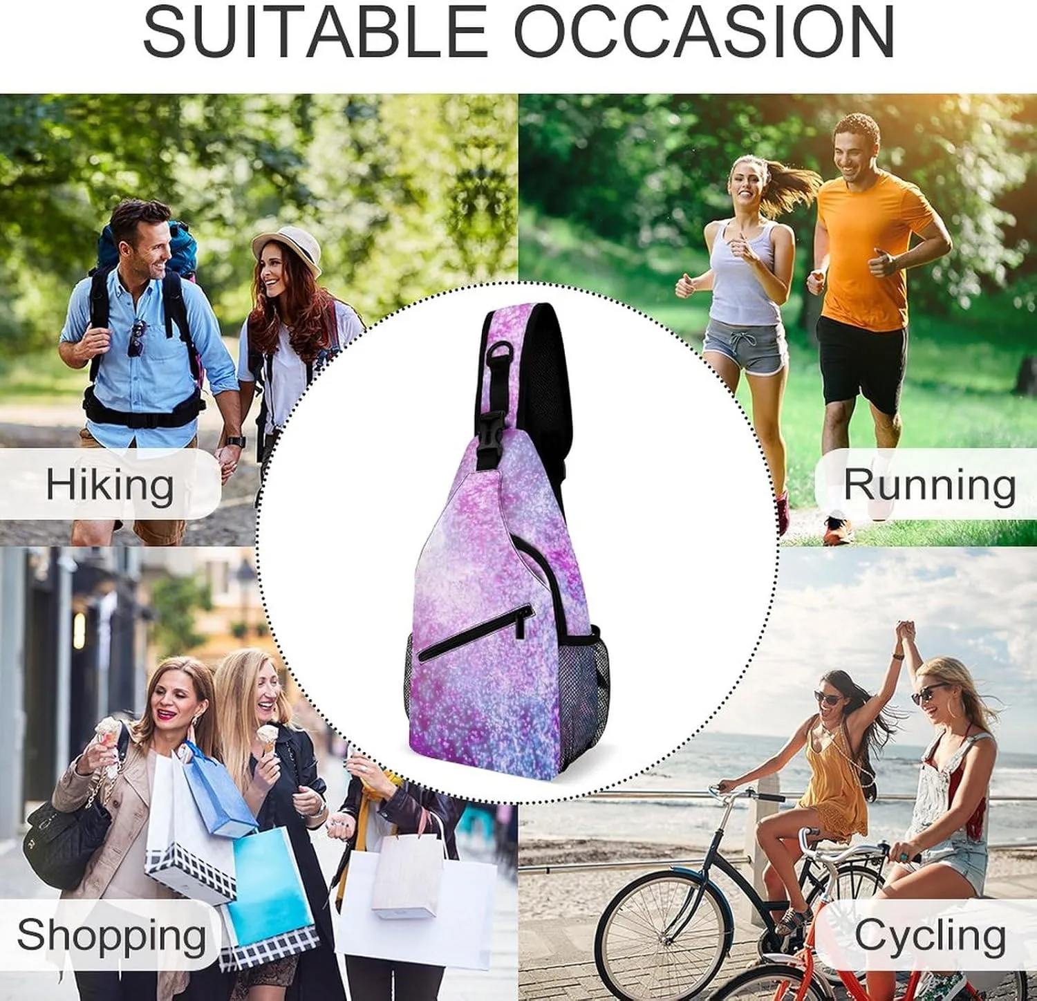 Neon 3d Shiny Crossbody Sling Backpack Abstract Colorful Sling Bag Adjustable Travel Hiking Chest Bags Daypack