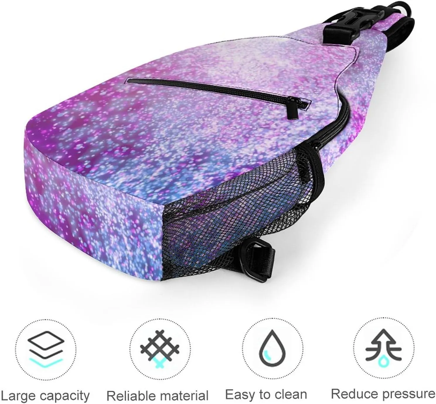 Neon 3d Shiny Crossbody Sling Backpack Abstract Colorful Sling Bag Adjustable Travel Hiking Chest Bags Daypack