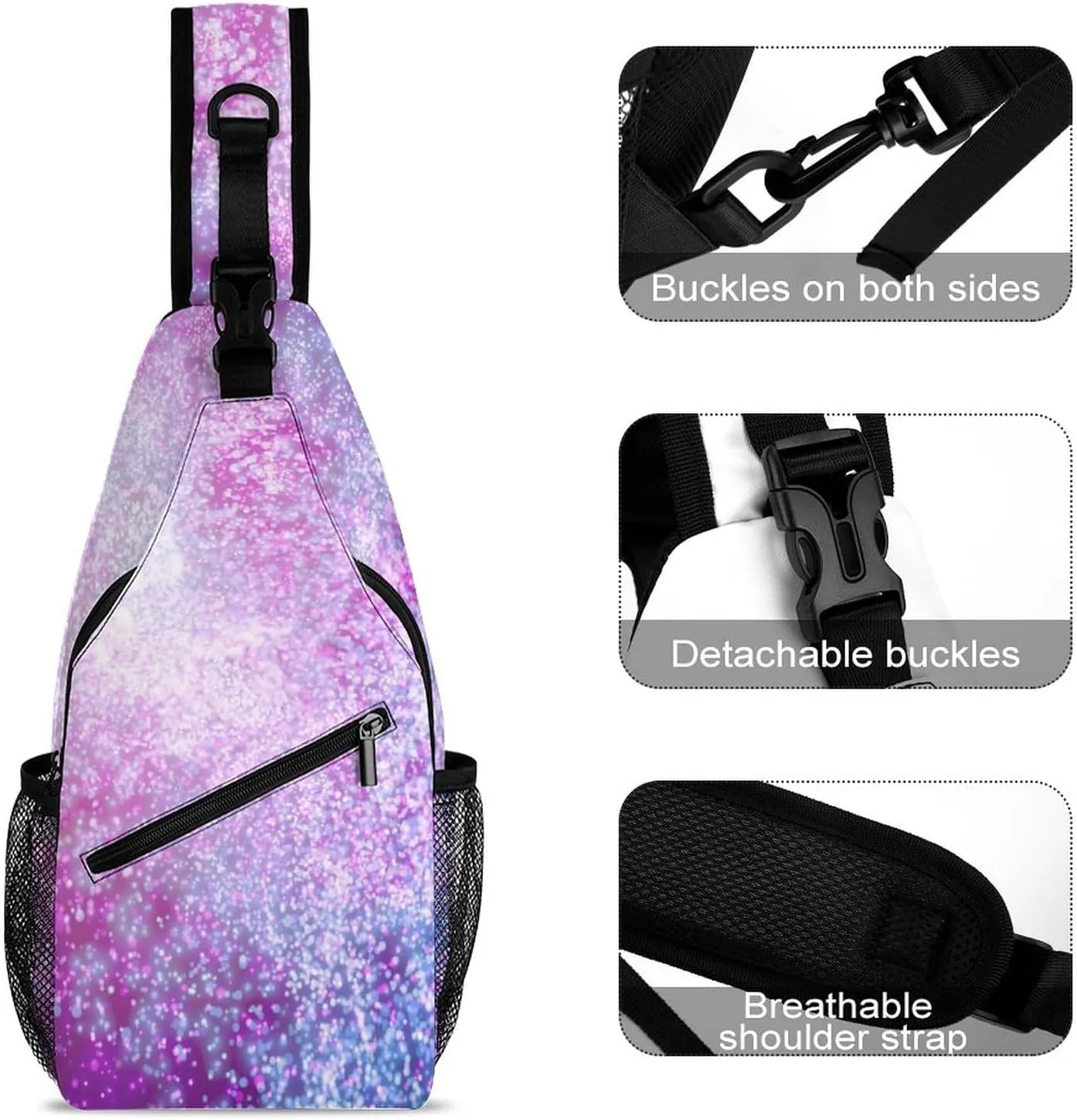 Neon 3d Shiny Crossbody Sling Backpack Abstract Colorful Sling Bag Adjustable Travel Hiking Chest Bags Daypack