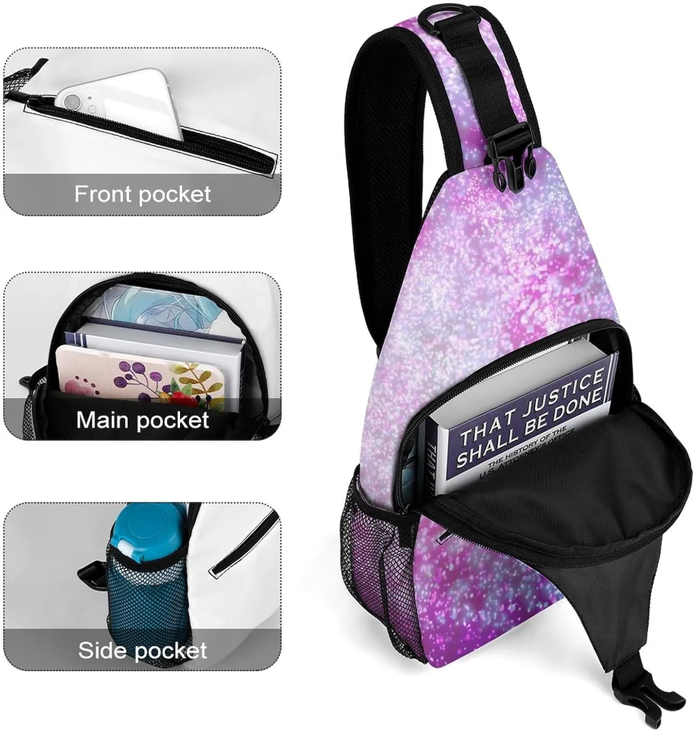 Neon 3d Shiny Crossbody Sling Backpack Abstract Colorful Sling Bag Adjustable Travel Hiking Chest Bags Daypack