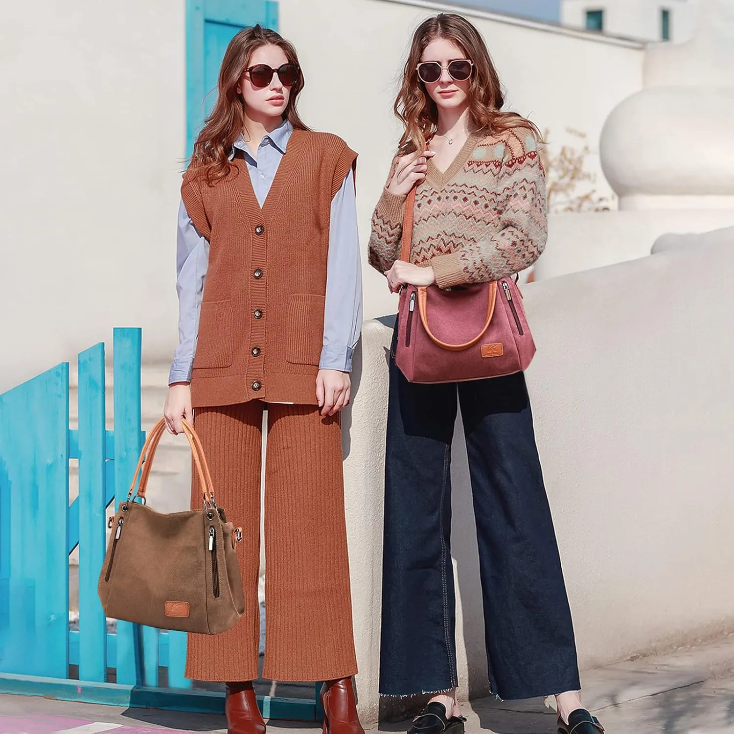 NICOLE & DORIS Handbag Shoulder Bag for Women Canvas Tote Bag with Zipper Ladies Crossbody Bag for Work,Shool,Daily
