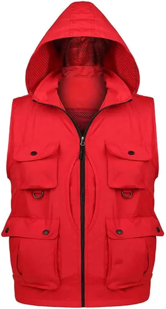 Niiyyjj Men's Hooded Fishing Photography Vest Removable Back Multi-Pocket Waistcoat Mountaineering Outdoor Jacket