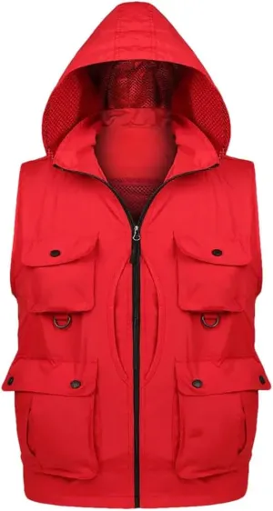 Niiyyjj Men's Hooded Fishing Photography Vest Removable Back Multi-Pocket Waistcoat Mountaineering Outdoor Jacket