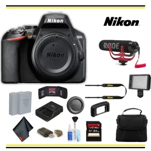 Nikon D3500 DSLR Camera (1519 ) Advanced Bundle W/ Bag, Extra Battery, LED Light, Mic, and More - (International Model )