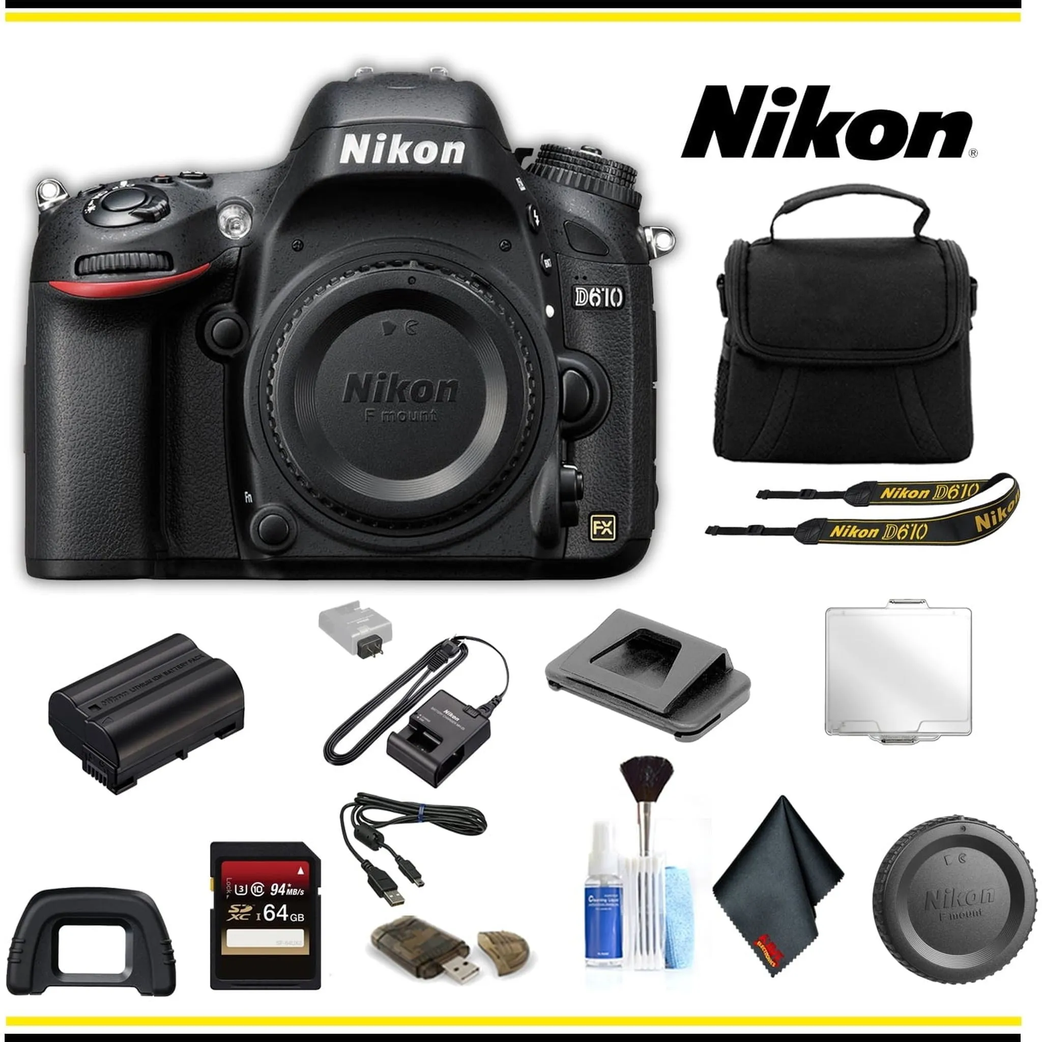 Nikon D610 DSLR Camera (1540 ) Starter Bundle - (International Model )