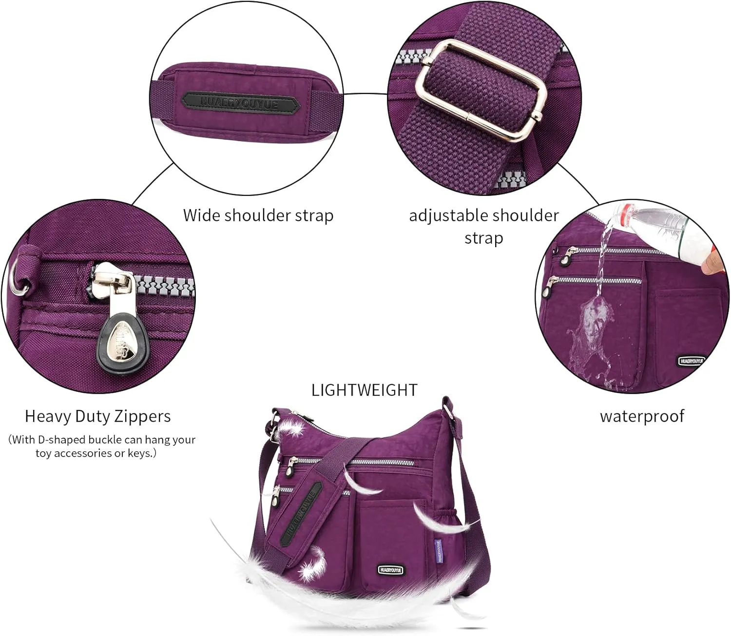 NOTAG Crossbody Bag for Women - Waterproof Multi-Pocket Handbag, Shoulder Bag, Lightweight Large Messenger