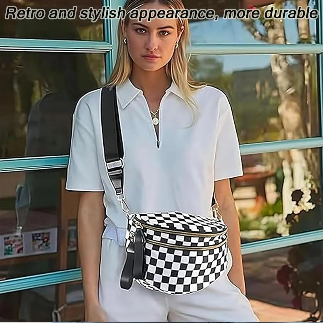 Nuvore Crossbody Bag, 2025 New Nuvore ComfortBag for Women, Spacious Stylish Checkered Bum Bag with Shoulder Strap