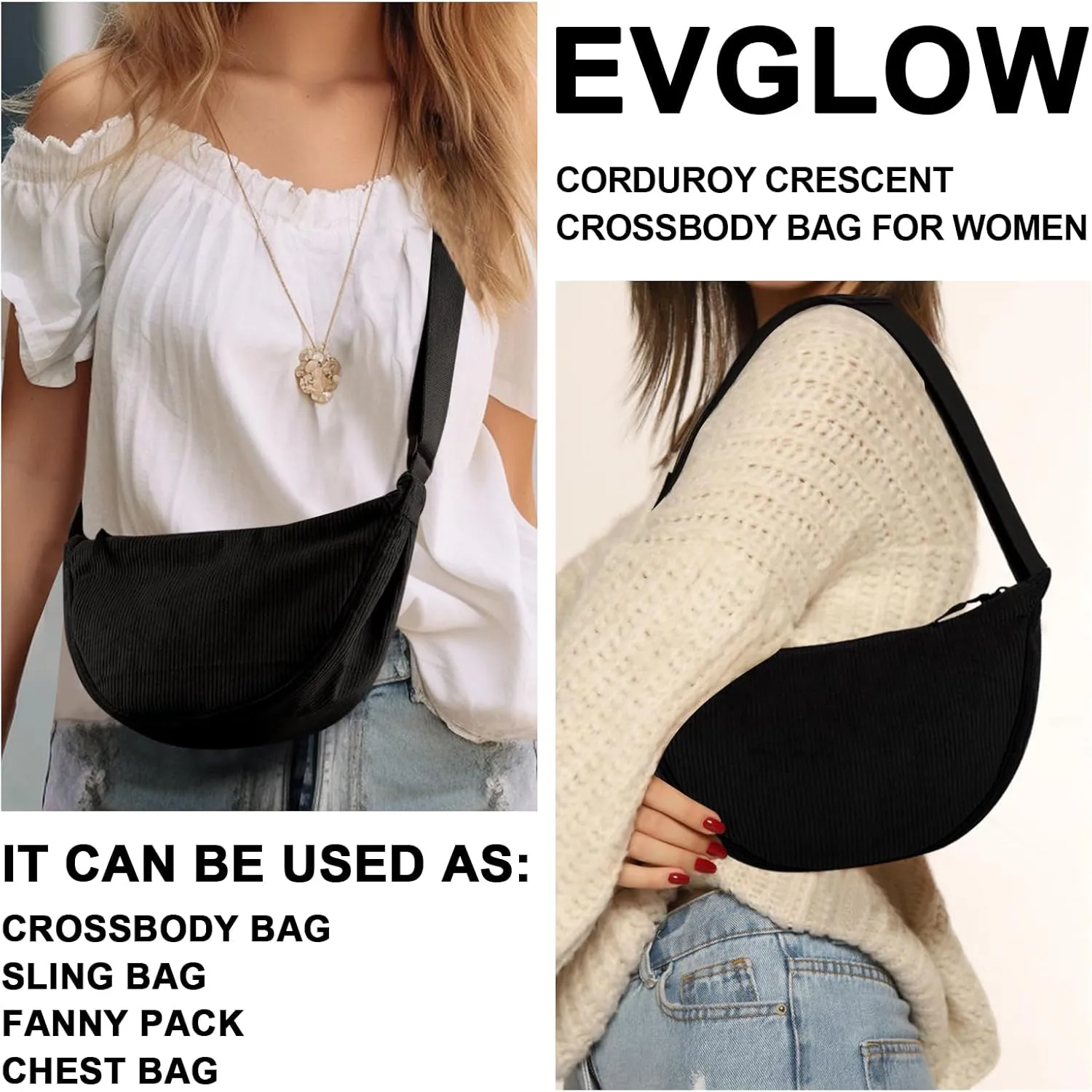 Nylon Crescent Crossbody Bag for Women Purses Trendy Men,Small Travel Sling Bag Hobo