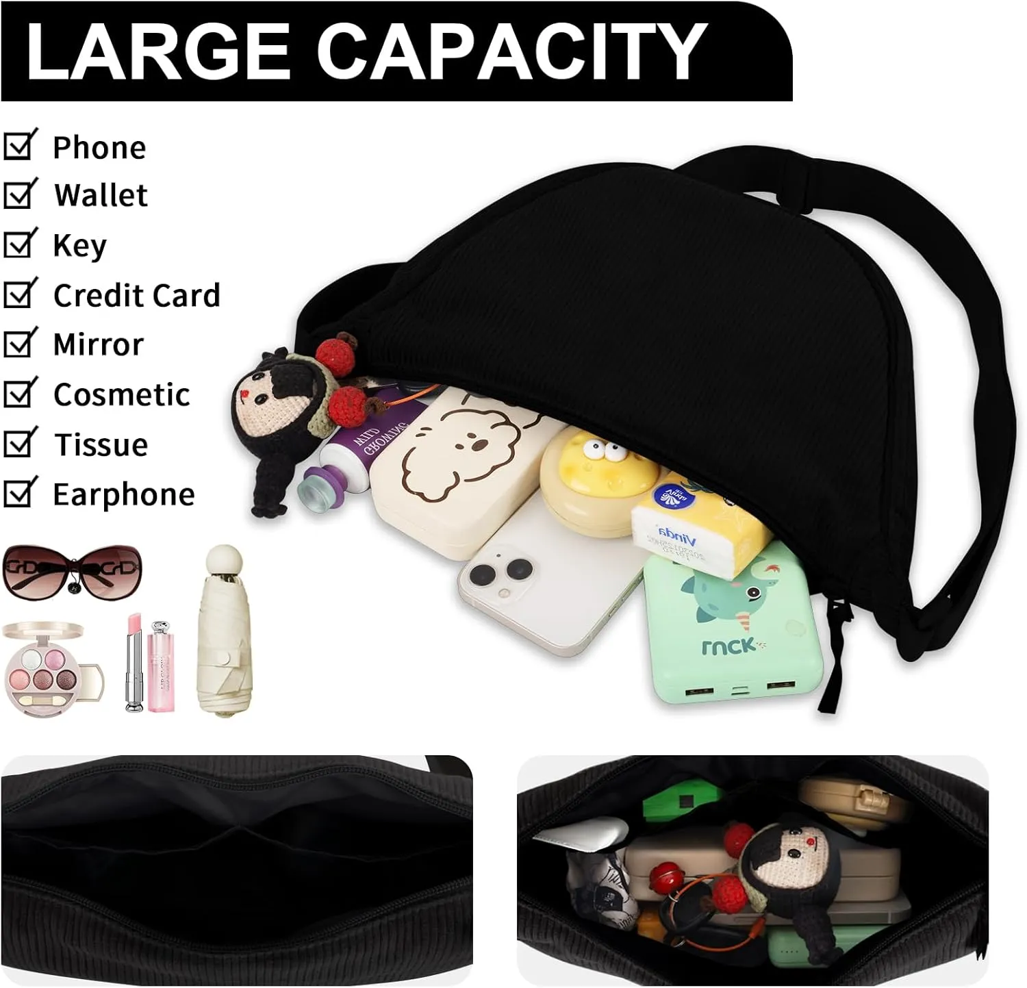 Nylon Crescent Crossbody Bag for Women Purses Trendy Men,Small Travel Sling Bag Hobo