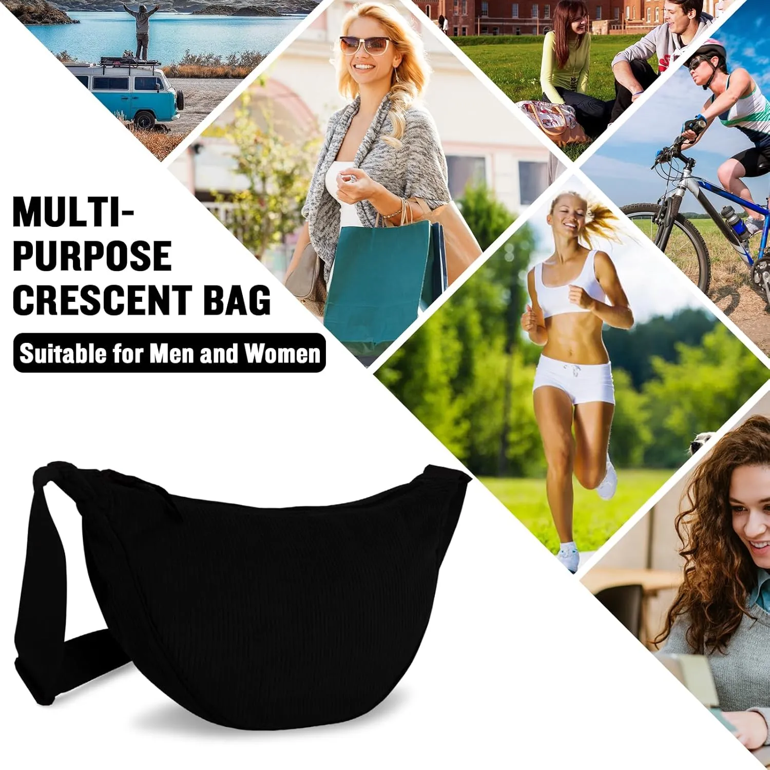 Nylon Crescent Crossbody Bag for Women Purses Trendy Men,Small Travel Sling Bag Hobo