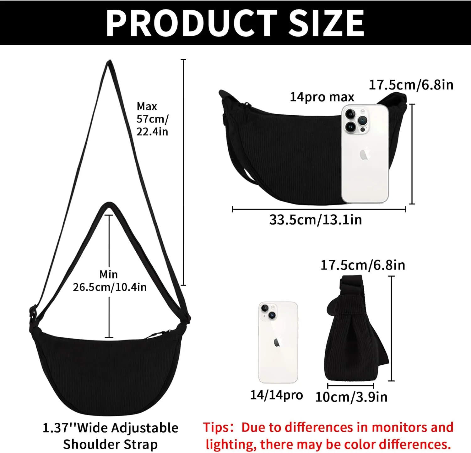 Nylon Crescent Crossbody Bag for Women Purses Trendy Men,Small Travel Sling Bag Hobo