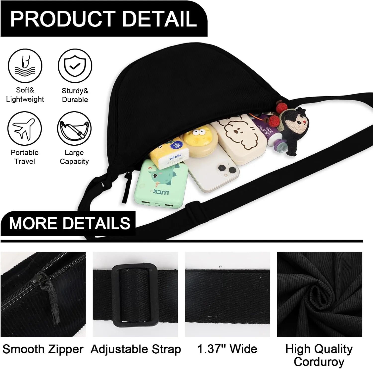 Nylon Crescent Crossbody Bag for Women Purses Trendy Men,Small Travel Sling Bag Hobo