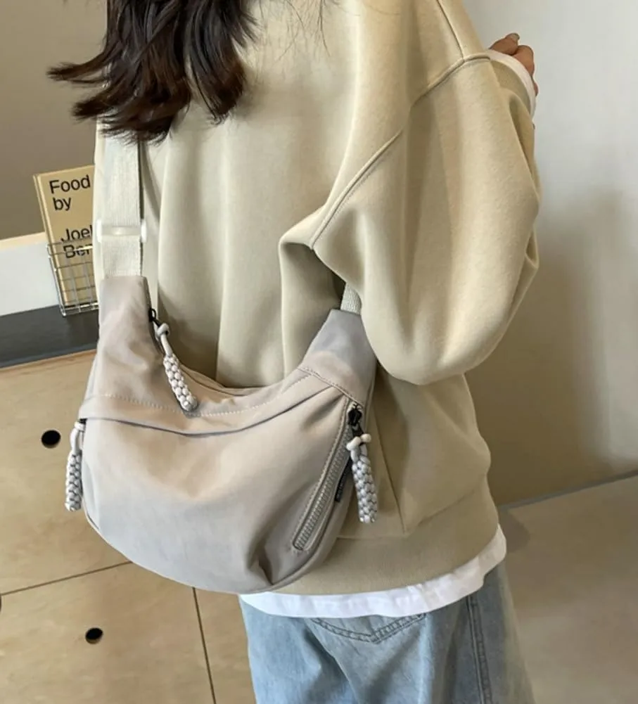 Nylon Crescent Crossbody Bag for Women Shoulder Tote Handbag Casual Sling Bag Dumpling Purse Bag for Outdoor Travel