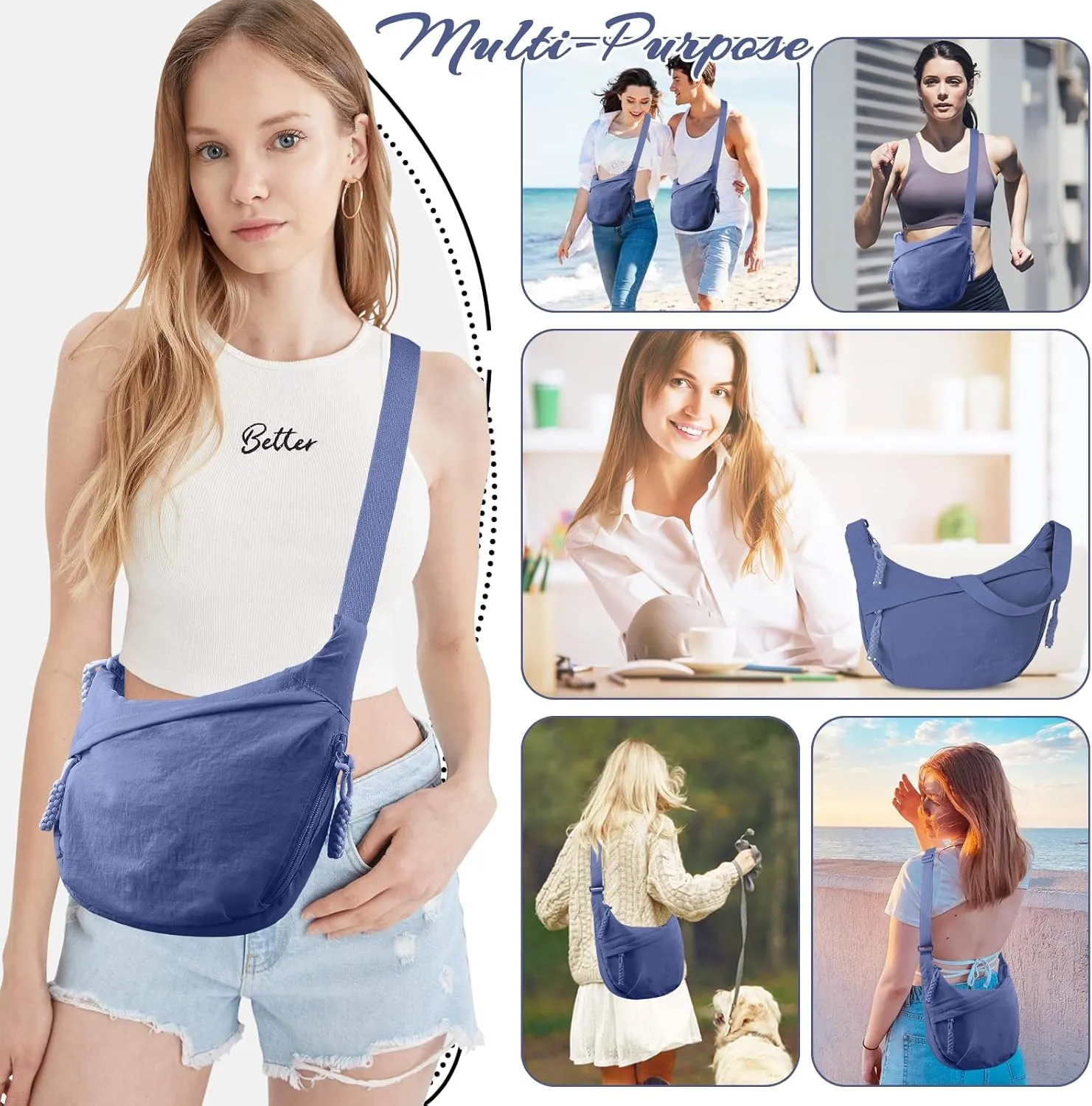 Nylon Crescent Crossbody Bag Hobo Bag for Women Men, Small Dumpling Shoulder bag with Adjustable Strap, Casual Sling Bag