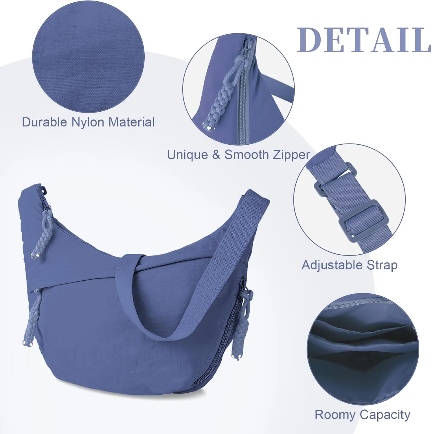 Nylon Crescent Crossbody Bag Hobo Bag for Women Men, Small Dumpling Shoulder bag with Adjustable Strap, Casual Sling Bag