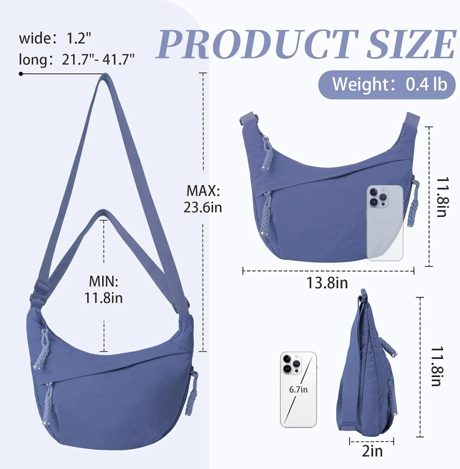 Nylon Crescent Crossbody Bag Hobo Bag for Women Men, Small Dumpling Shoulder bag with Adjustable Strap, Casual Sling Bag