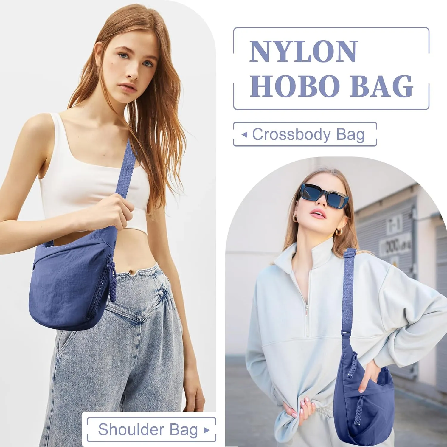Nylon Crescent Crossbody Bag Hobo Bag for Women Men, Small Dumpling Shoulder bag with Adjustable Strap, Casual Sling Bag