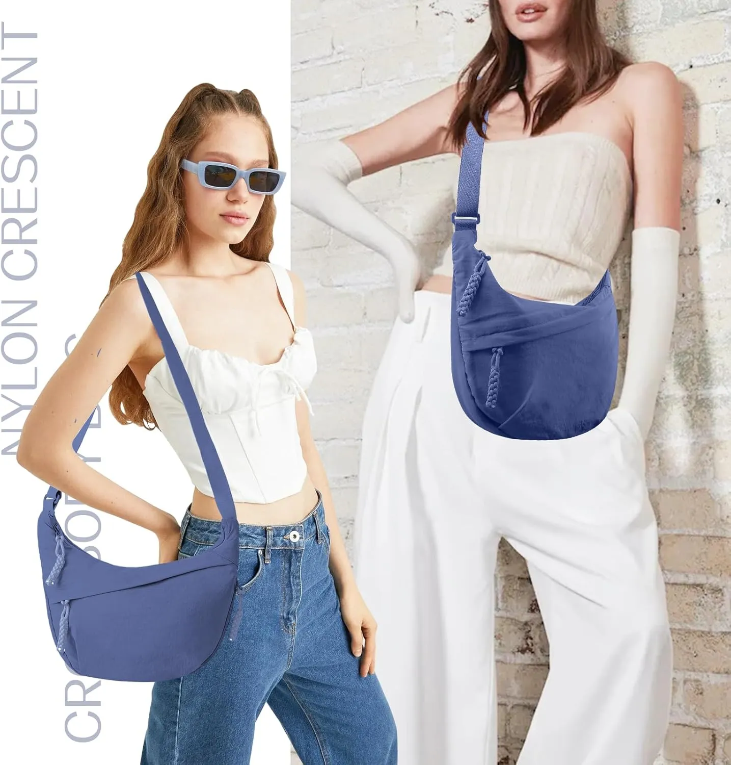 Nylon Crescent Crossbody Bag Hobo Bag for Women Men, Small Dumpling Shoulder bag with Adjustable Strap, Casual Sling Bag