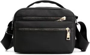 Nylon Crossbody Bag for Women Multi-pockets Small Shoulder Bag Designer Travel Purse Waterproof Handbag Daily Satchel, Black