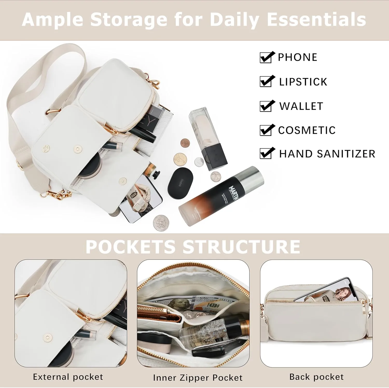Nylon Crossbody Bag Small Purses for Women Crossbody Shoulder Bags with RFID Blocking Pocket Traveling Workout