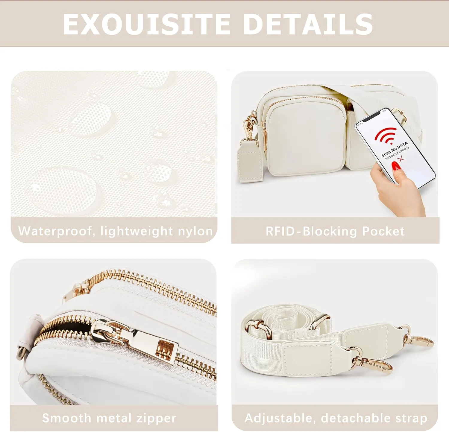 Nylon Crossbody Bag Small Purses for Women Crossbody Shoulder Bags with RFID Blocking Pocket Traveling Workout