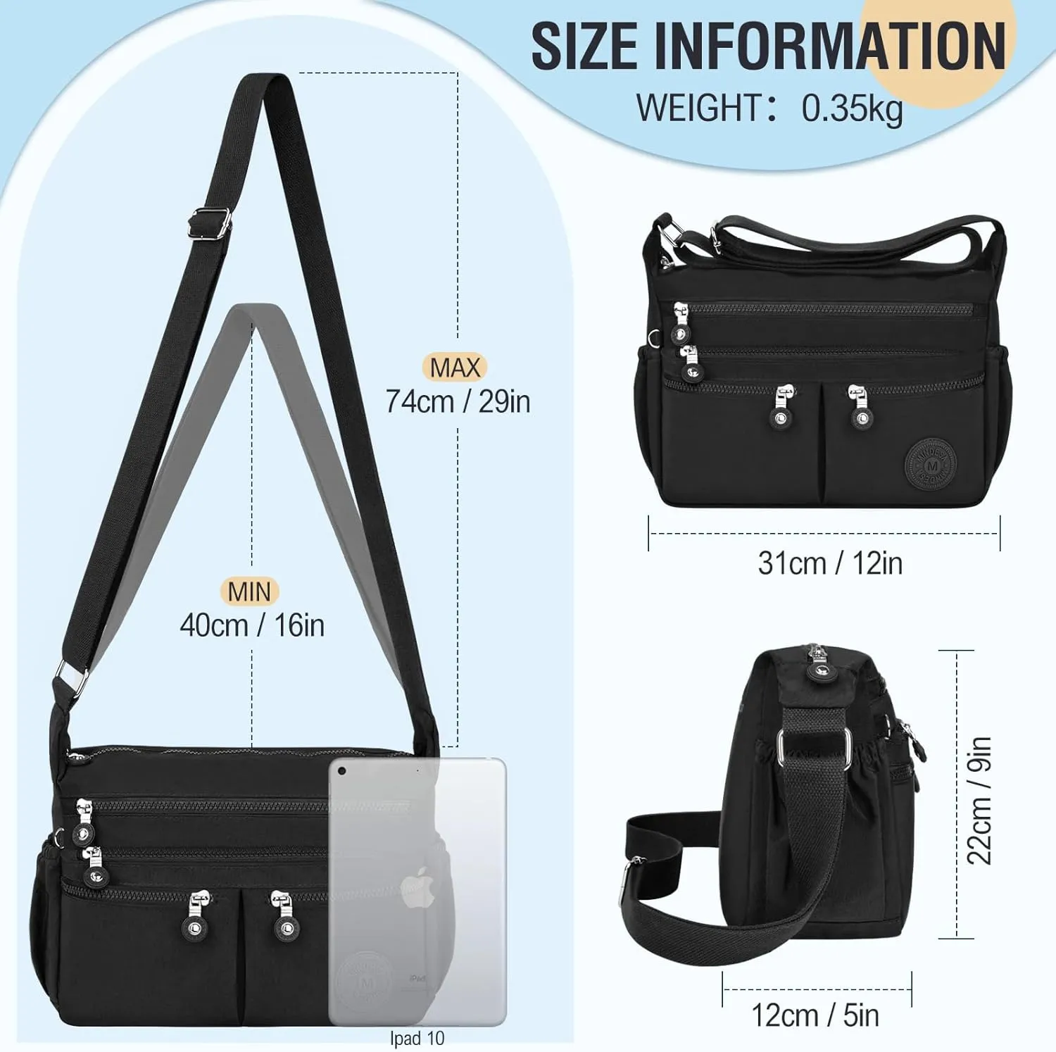 Nylon Crossbody Bags for Women Waterproof Lightweight Large Travel Purses Multi-Pocket Pocketbooks Shoulder Bag