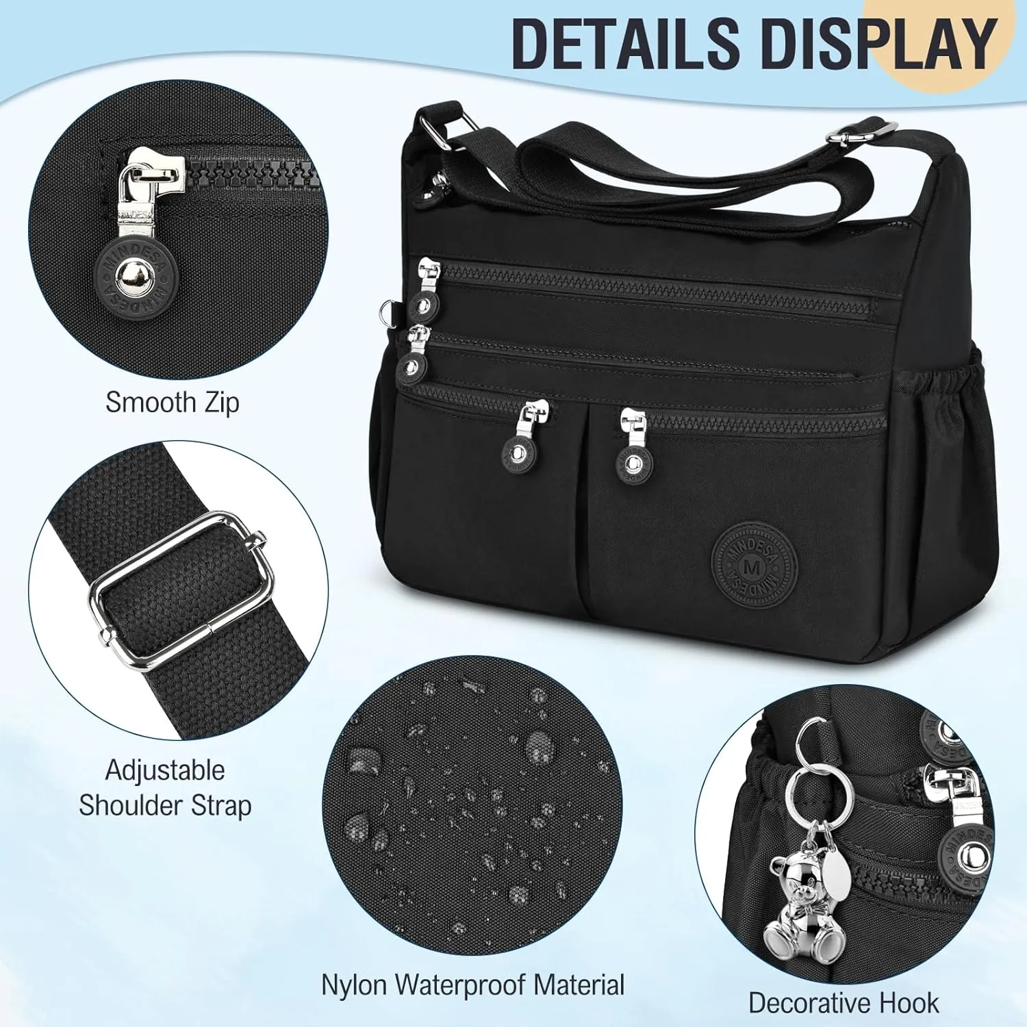 Nylon Crossbody Bags for Women Waterproof Lightweight Large Travel Purses Multi-Pocket Pocketbooks Shoulder Bag