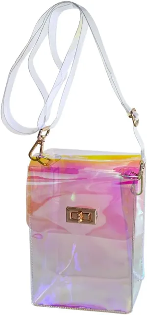 ONEART Clear Iridescent Shoulder Purse, Holographic Transparent Crossbody Bag See Through Fashion Women Bag