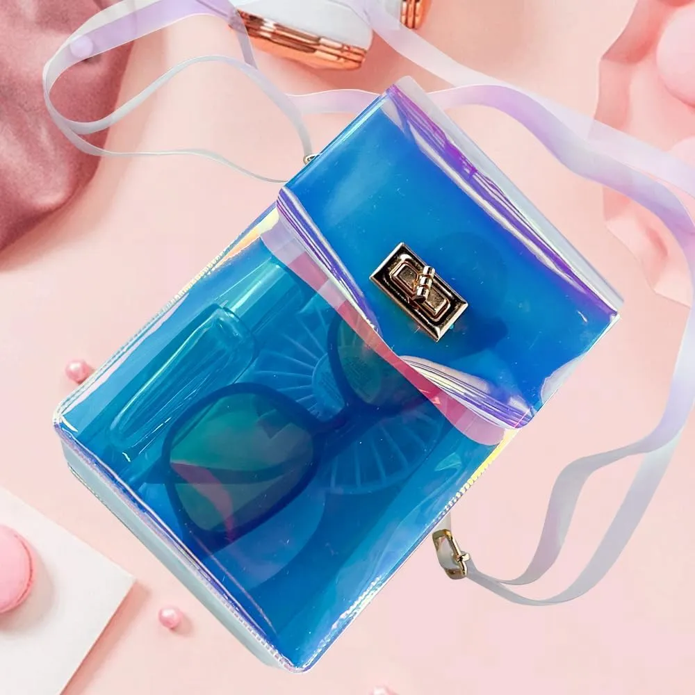 ONEART Clear Iridescent Shoulder Purse, Holographic Transparent Crossbody Bag See Through Fashion Women Bag
