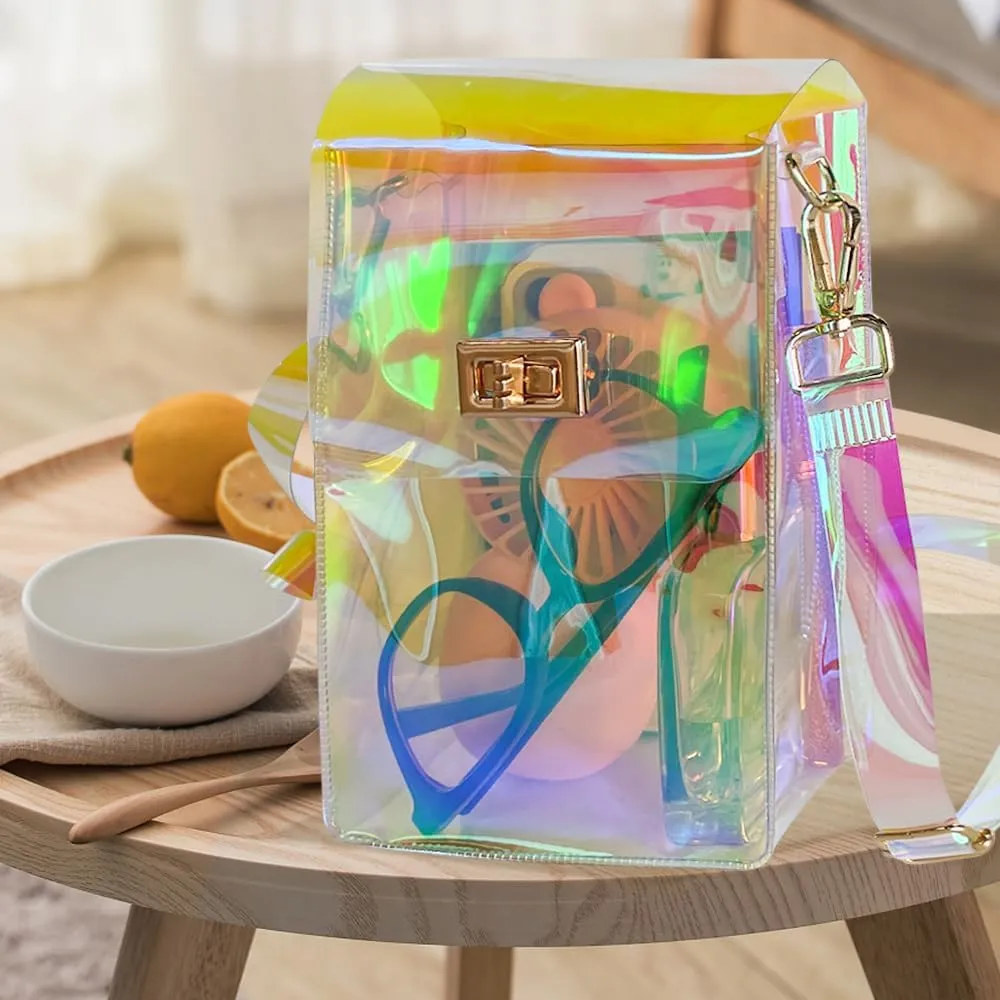 ONEART Clear Iridescent Shoulder Purse, Holographic Transparent Crossbody Bag See Through Fashion Women Bag