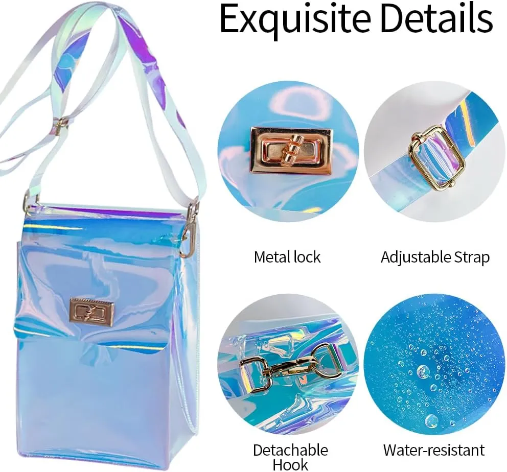 ONEART Clear Iridescent Shoulder Purse, Holographic Transparent Crossbody Bag See Through Fashion Women Bag
