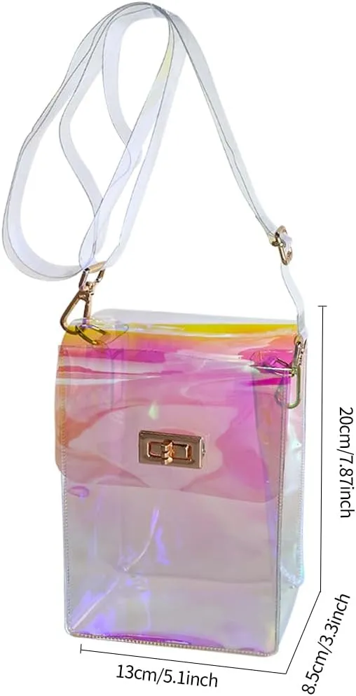 ONEART Clear Iridescent Shoulder Purse, Holographic Transparent Crossbody Bag See Through Fashion Women Bag