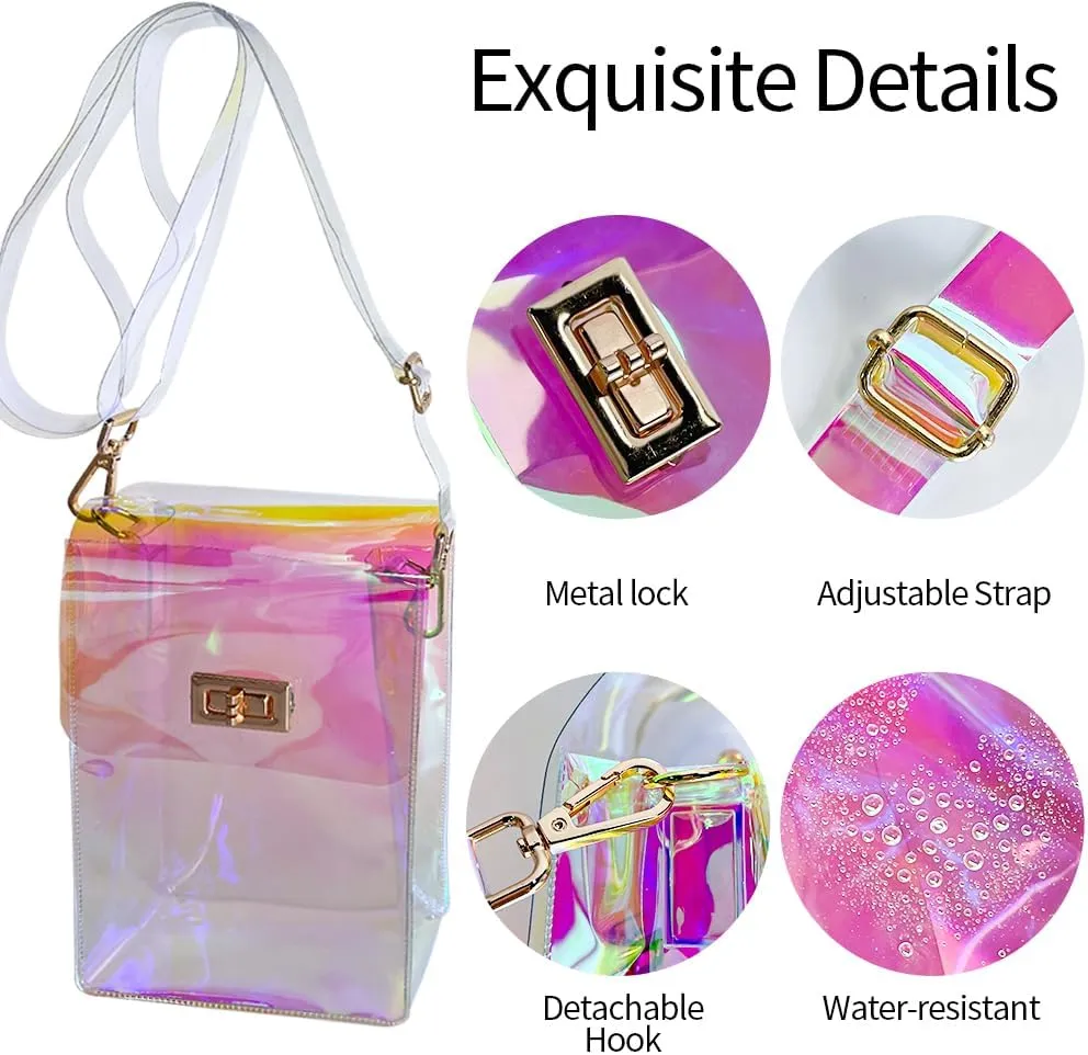 ONEART Clear Iridescent Shoulder Purse, Holographic Transparent Crossbody Bag See Through Fashion Women Bag
