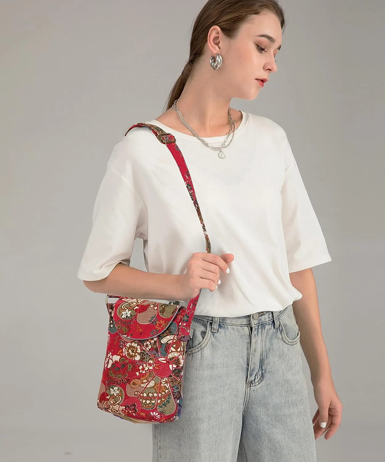 OPQRSTU Women's Retro Small Size Canvas Shoulder Bag Hippie Boho Crossbody Handbag