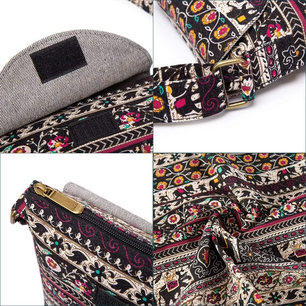 OPQRSTU Women's Retro Small Size Canvas Shoulder Bag Hippie Boho Crossbody Handbag