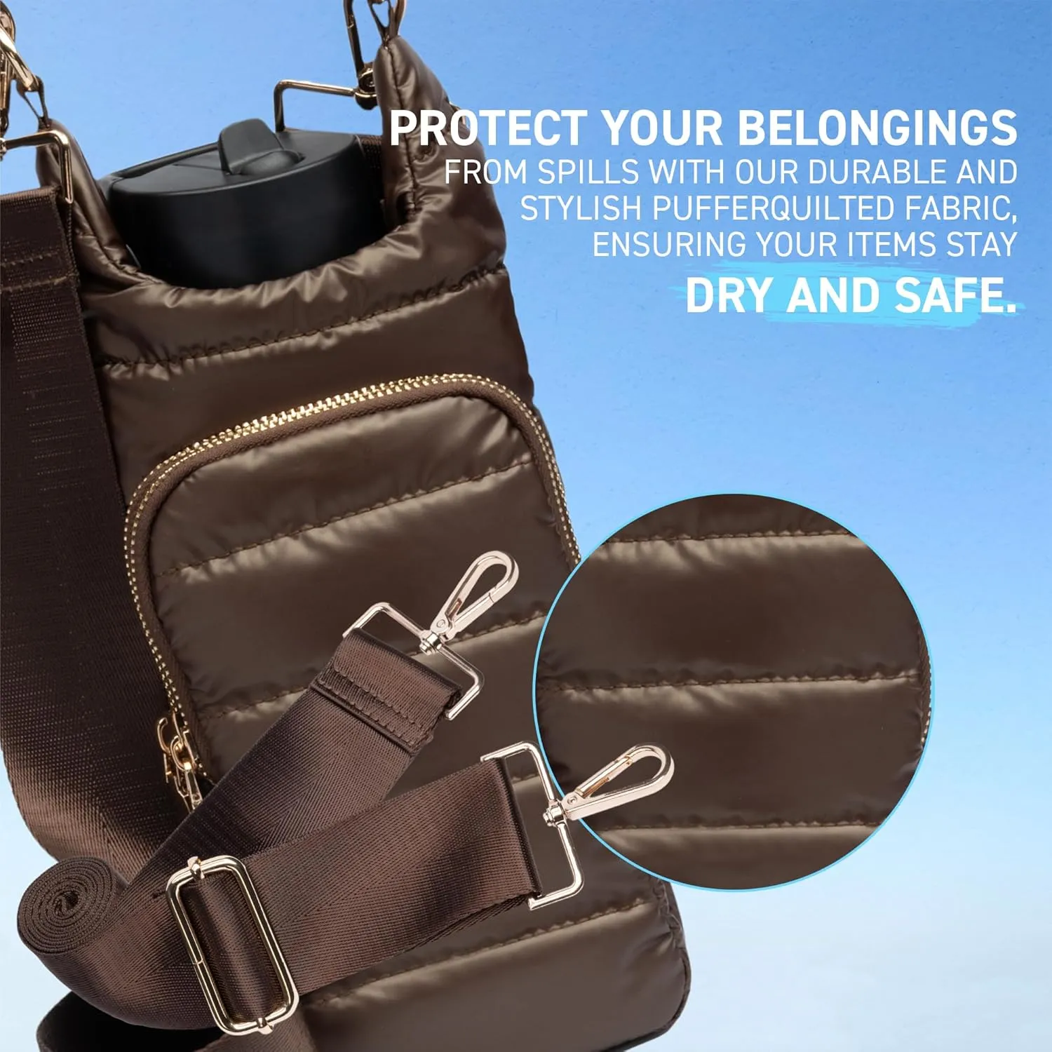 Original HydroBag | Quilted Water Bottle Holder with Strap | Tote Bottle Carrier Crossbody Bag with Pockets