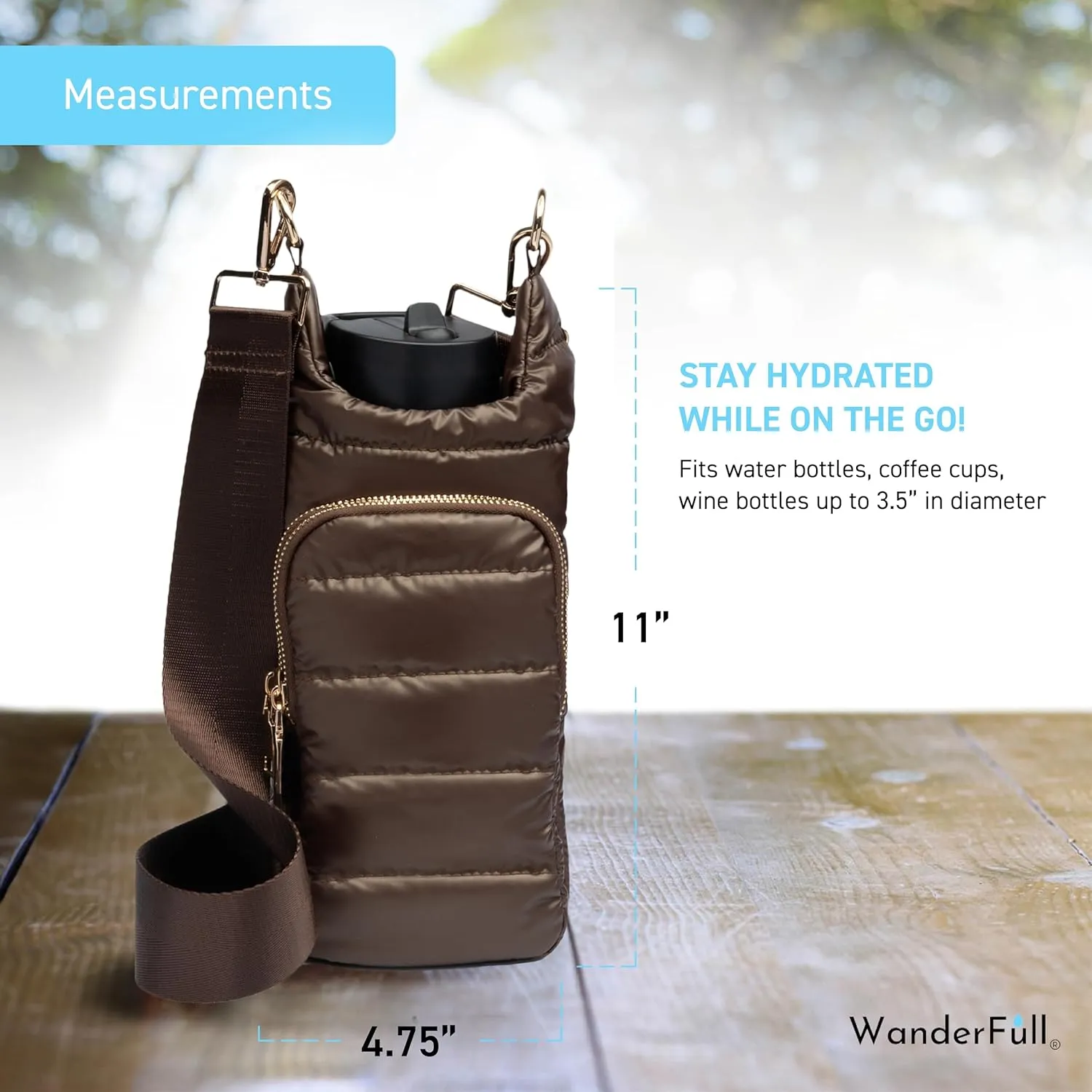 Original HydroBag | Quilted Water Bottle Holder with Strap | Tote Bottle Carrier Crossbody Bag with Pockets