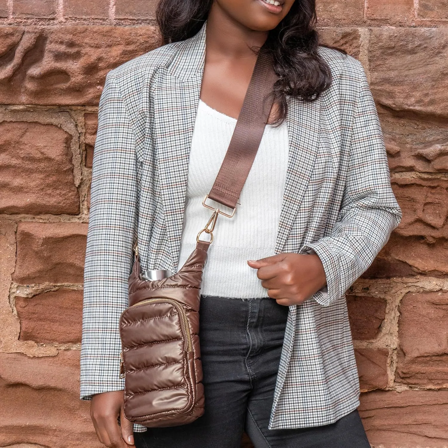 Original HydroBag | Quilted Water Bottle Holder with Strap | Tote Bottle Carrier Crossbody Bag with Pockets