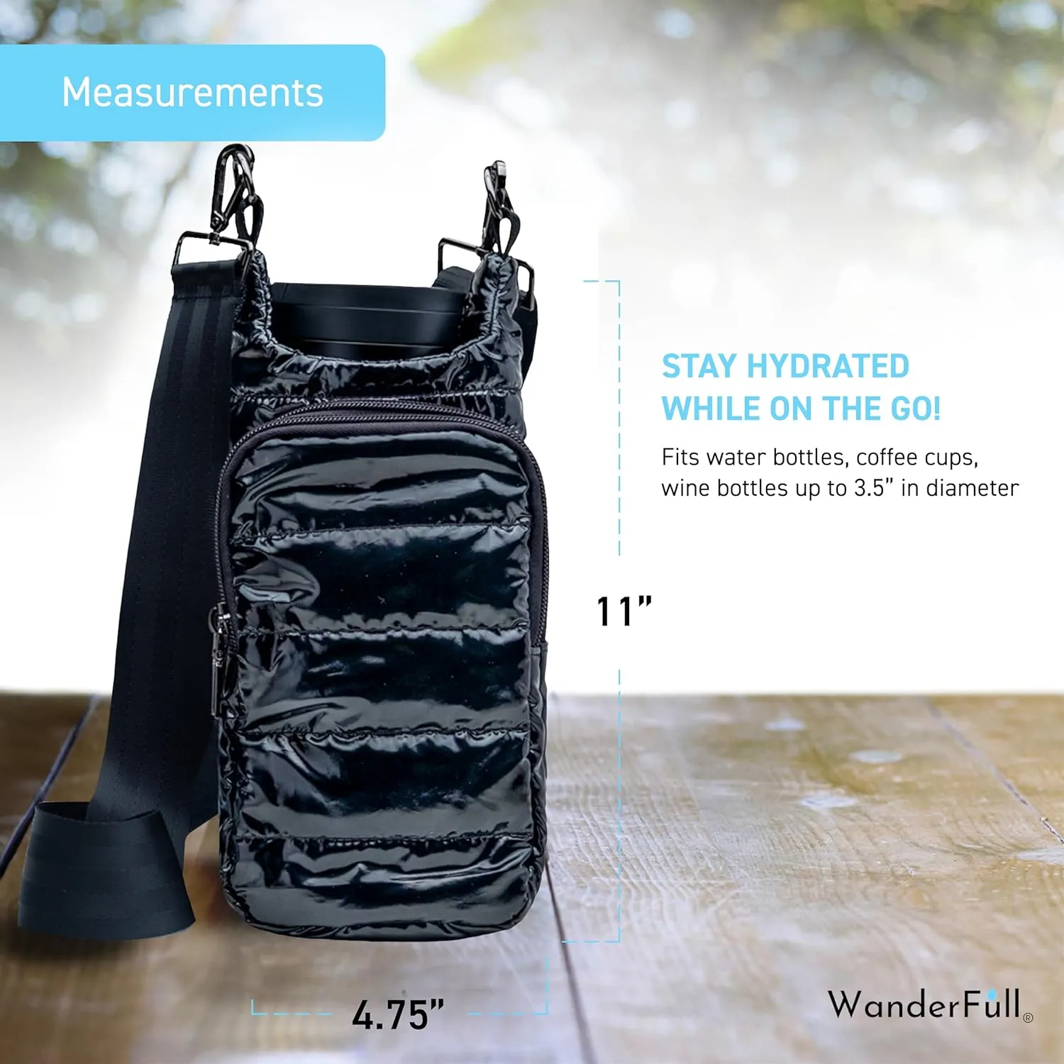 Original HydroBag | Quilted Water Bottle Holder with Strap | Tote Bottle Carrier Crossbody Bag with Pockets