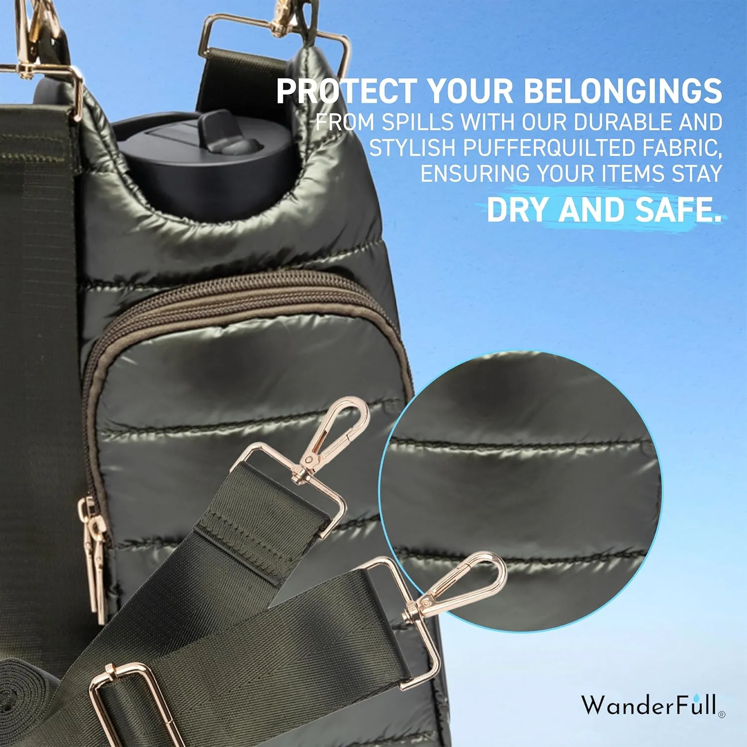 Original HydroBag | Quilted Water Bottle Holder with Strap | Tote Bottle Carrier Crossbody Bag with Pockets