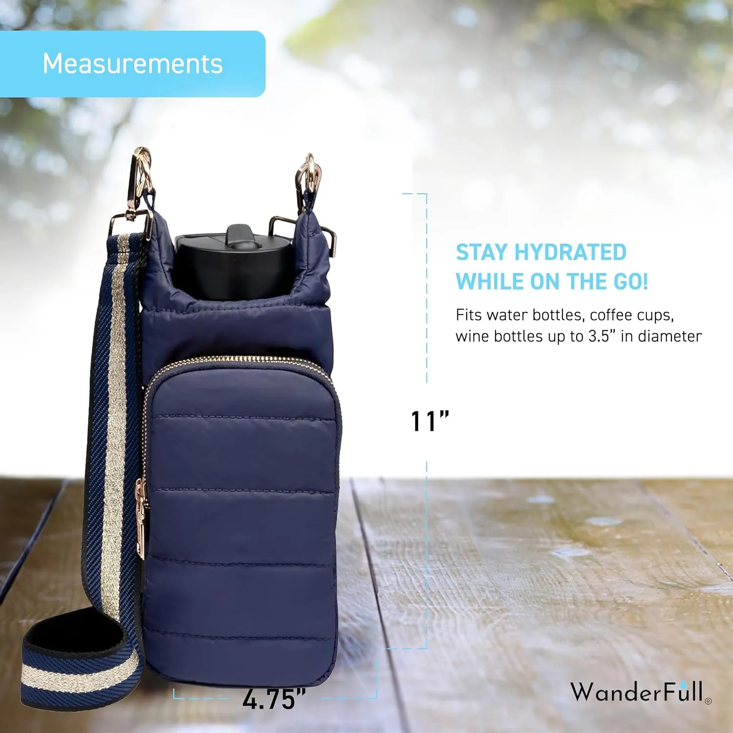 Original HydroBag | Quilted Water Bottle Holder with Strap | Tote Bottle Carrier Crossbody Bag with Pockets