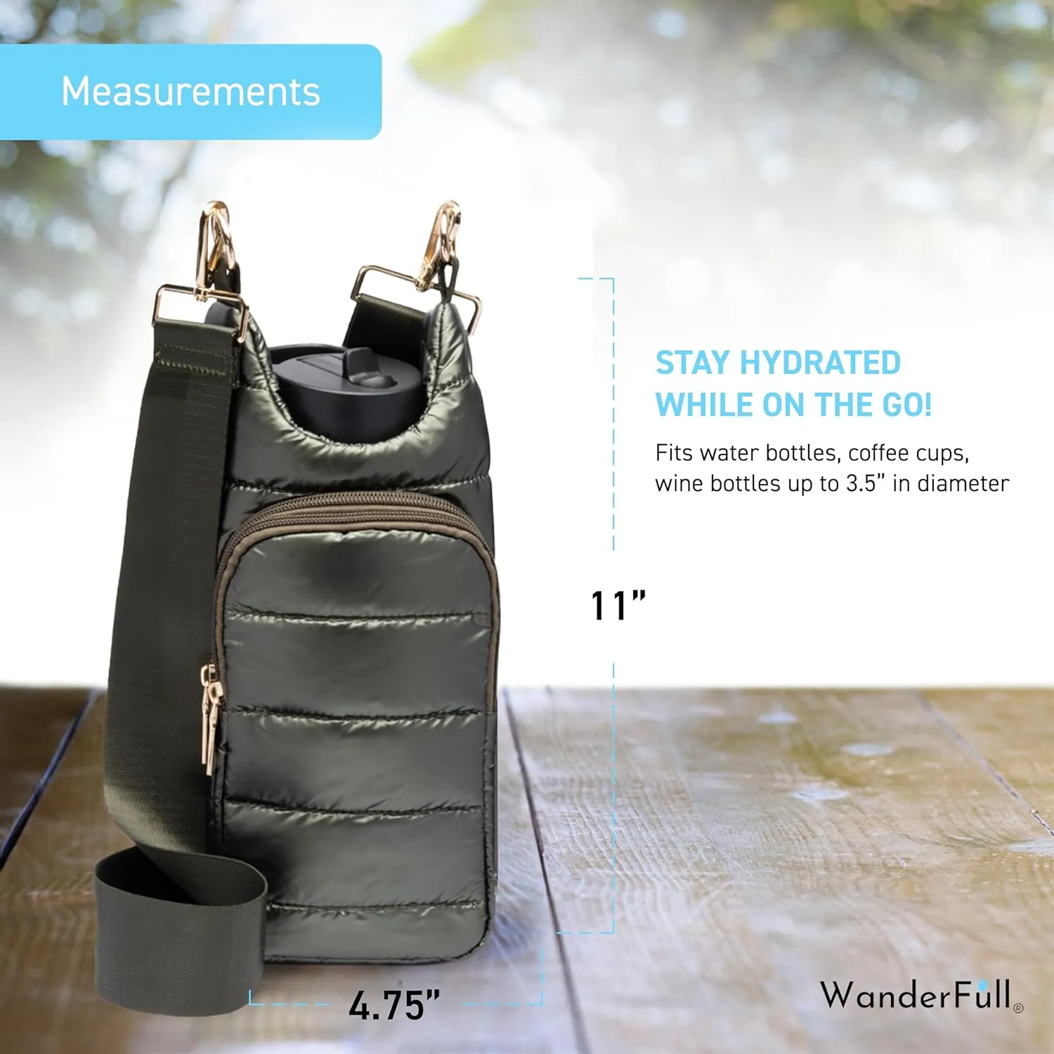 Original HydroBag | Quilted Water Bottle Holder with Strap | Tote Bottle Carrier Crossbody Bag with Pockets