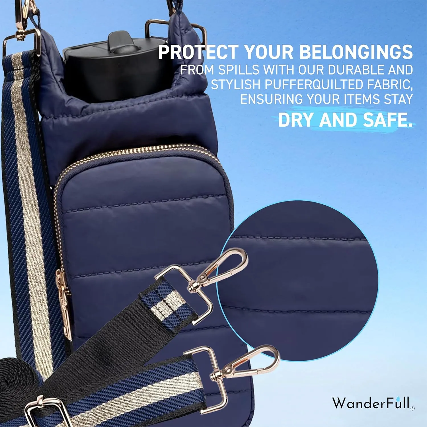 Original HydroBag | Quilted Water Bottle Holder with Strap | Tote Bottle Carrier Crossbody Bag with Pockets