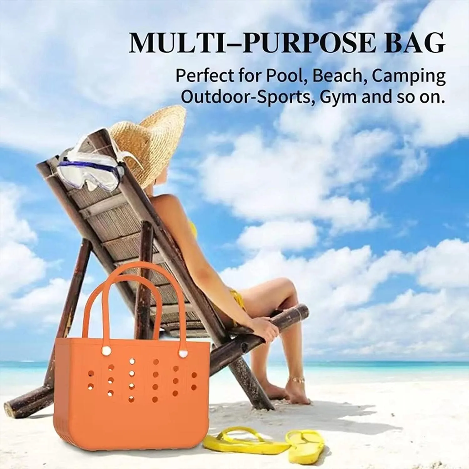 OUTDOOR RUBBER TOTE: The Perfect Bag for Fashionable time by the Pool, Camping, RV and Beach Trips   BONUS Accessory Pouches