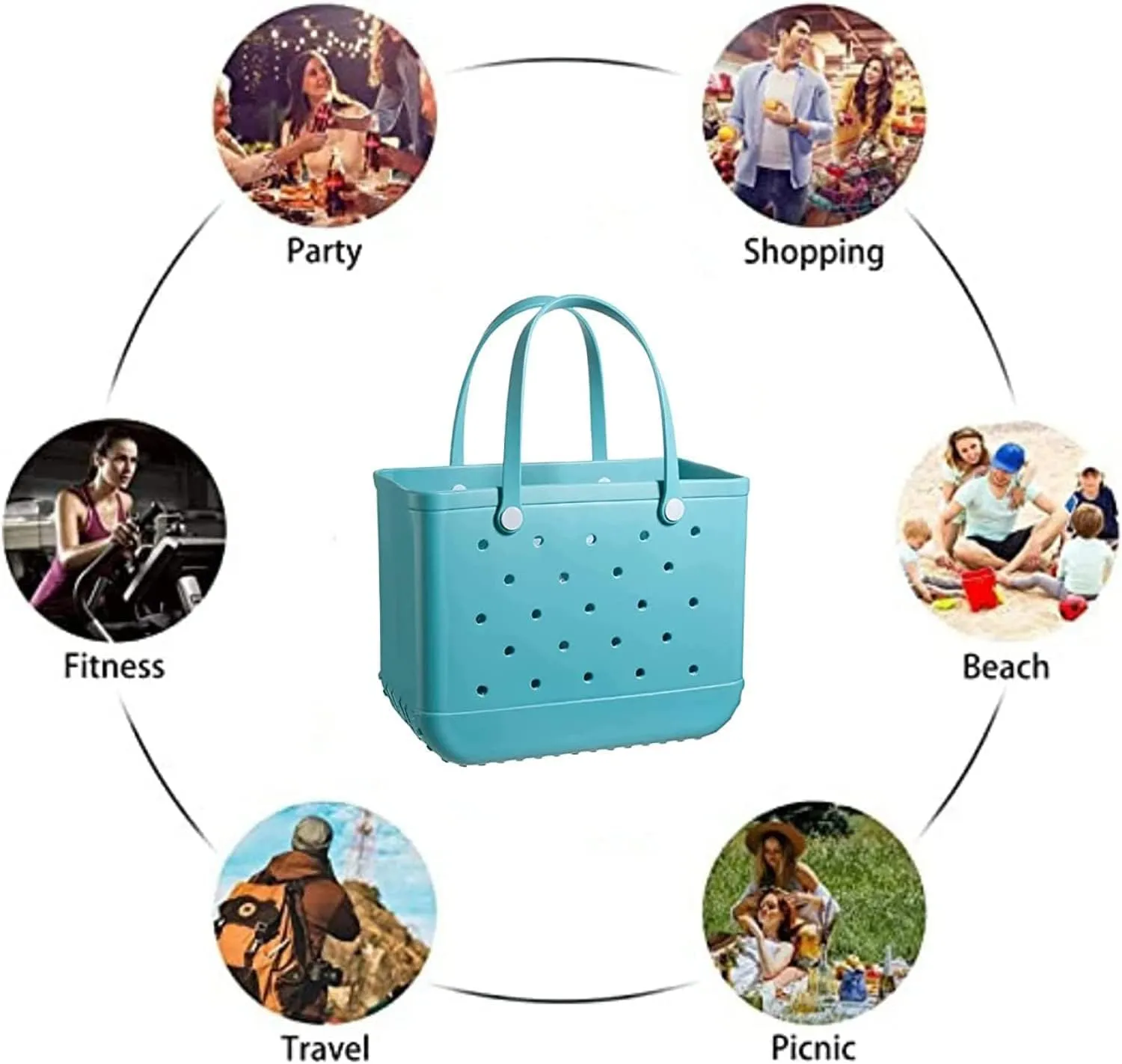 OUTDOOR RUBBER TOTE: The Perfect Bag for Fashionable time by the Pool, Camping, RV and Beach Trips   BONUS Accessory Pouches