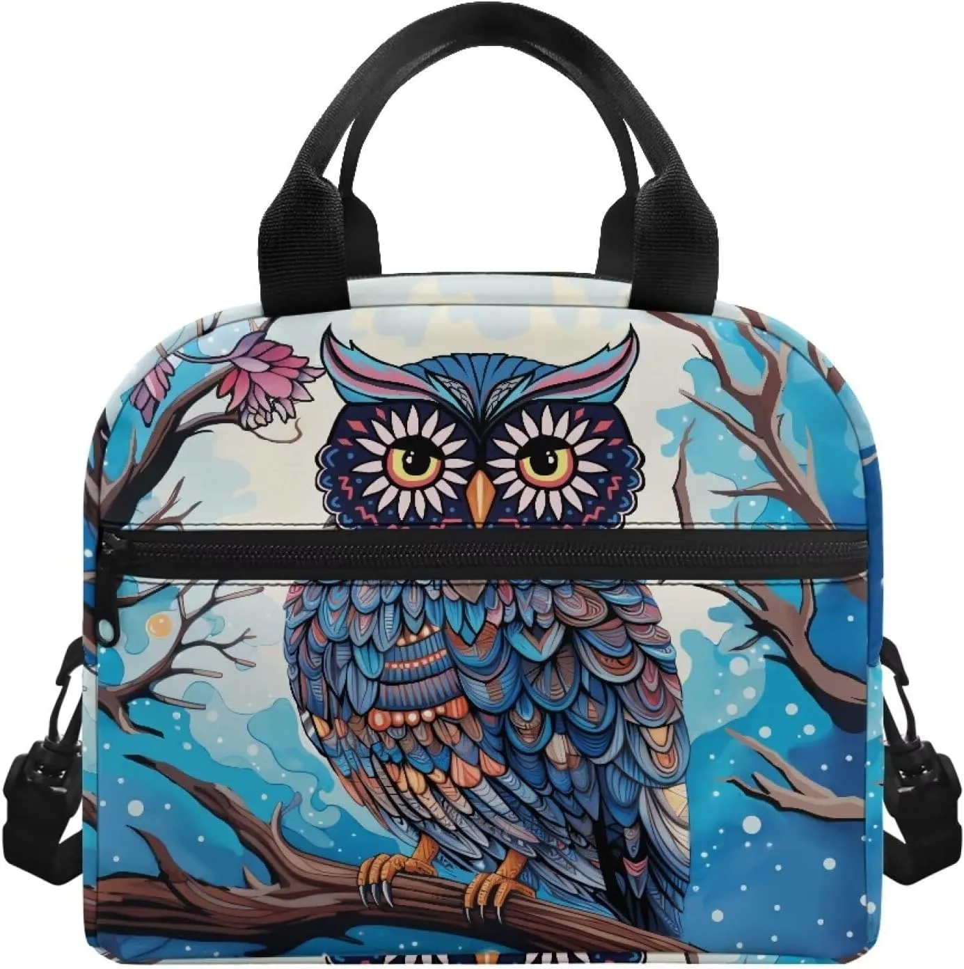 Owl Lunch Bag for Girls Portable Insulated Thermal Cooler Lunch Tote Bags Reusable Leakproof Lunch Box Lightweight Crossbody Lunchbag Snack Bag with Adjustable Shoulder Strap