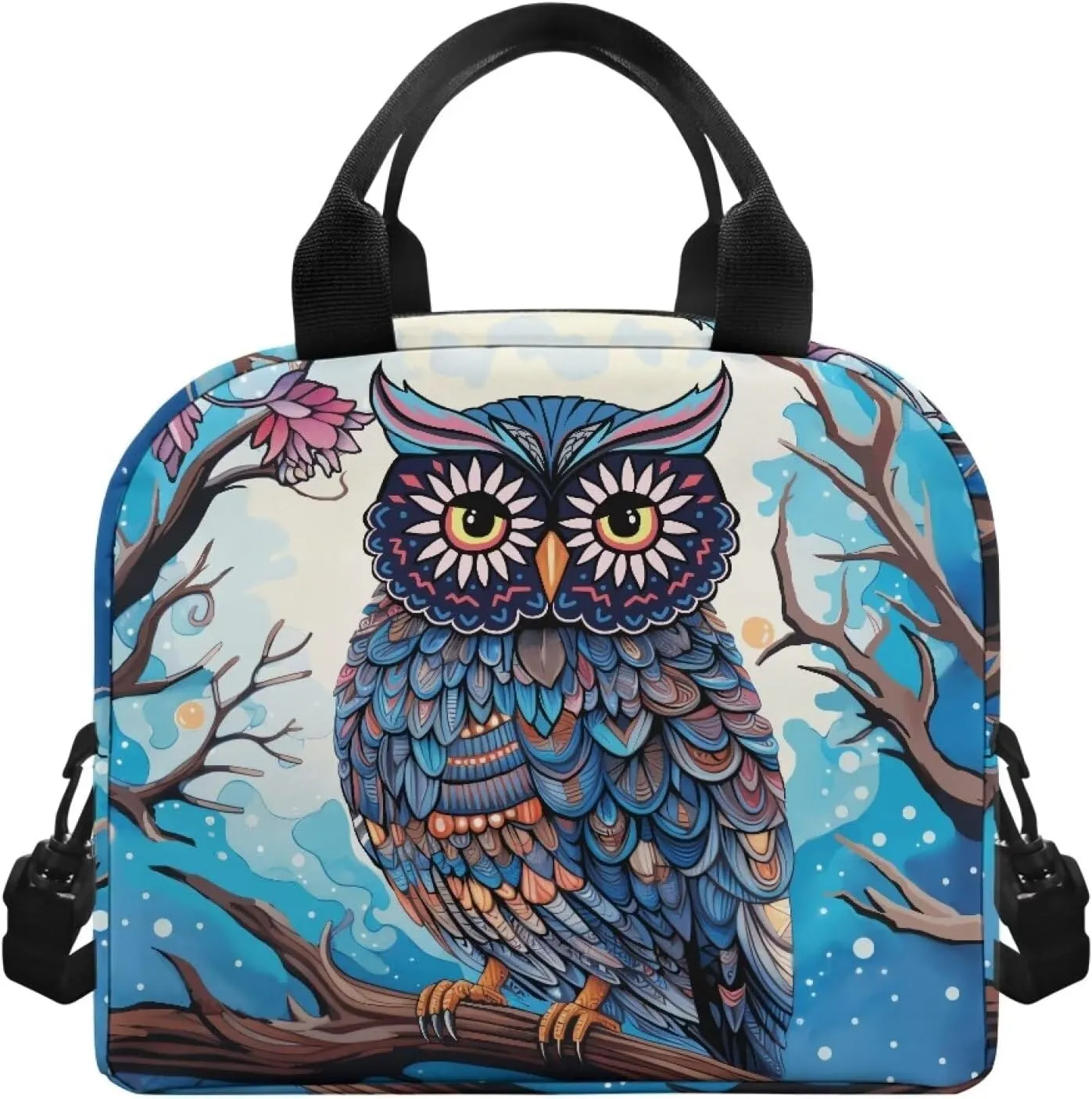 Owl Lunch Bag for Girls Portable Insulated Thermal Cooler Lunch Tote Bags Reusable Leakproof Lunch Box Lightweight Crossbody Lunchbag Snack Bag with Adjustable Shoulder Strap
