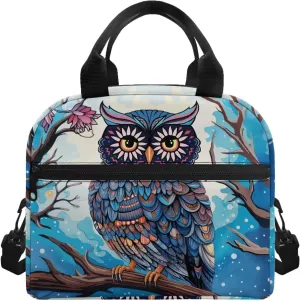 Owl Lunch Bag for Girls Portable Insulated Thermal Cooler Lunch Tote Bags Reusable Leakproof Lunch Box Lightweight Crossbody Lunchbag Snack Bag with Adjustable Shoulder Strap